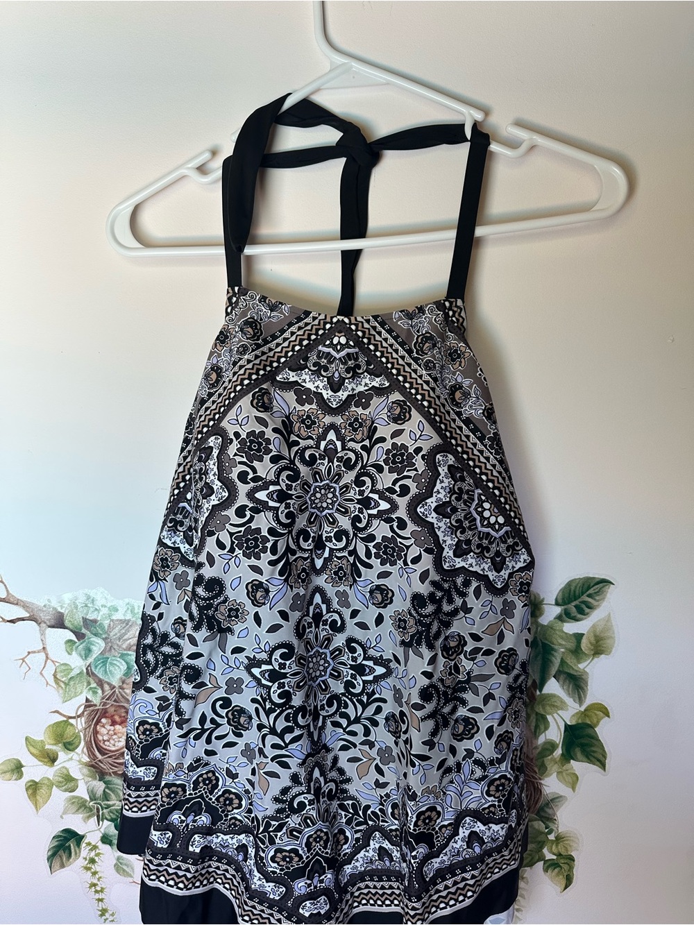 Kona Sol Black & White Floral Halter Swimsuit Top